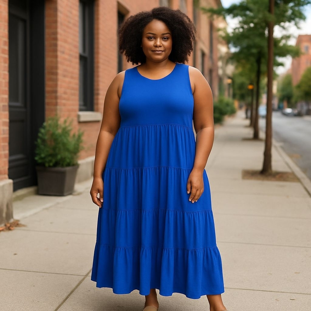 crown & ivy Royal Blue Sleeveless Tiered Maxi Dress